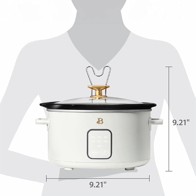 Beautiful by Drew Barrymore 4Qt Slow Cooker, Touch-Activated Display, 4 Presets, Auto Warm, Dishwasher-Safe Pot. (White Icing)
