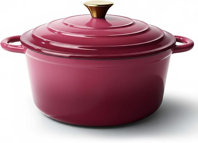 6 Quart Dutch Oven Pot with Lid, Non Stick Enameled Cast Iron Dutch Oven for Bread Baking, Heavy-Duty, Oven Safe Ceramic Cookware Up to 500°F for Baking, Braising, Stews, Roasting, Rose
