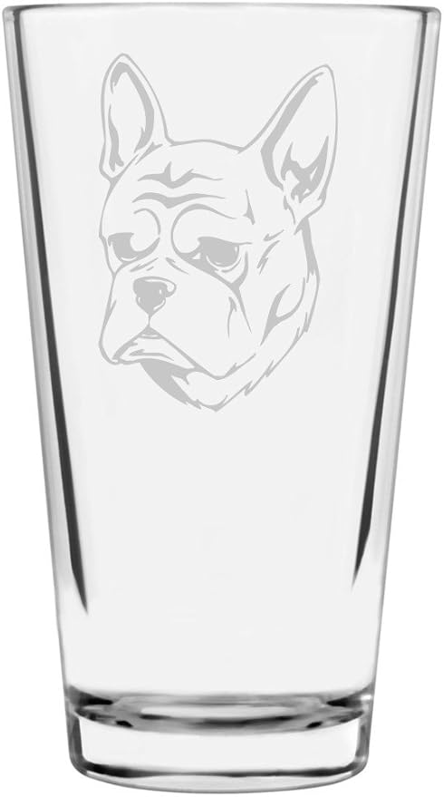 French Bulldog Dog Themed Etched All Purpose 16oz Pint Glass