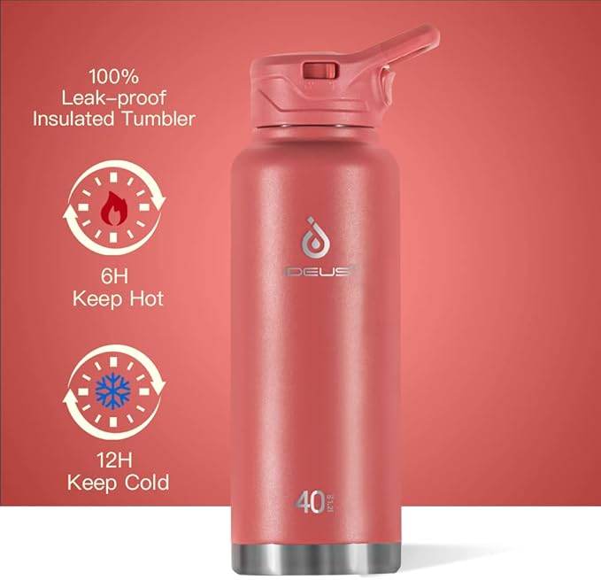 Ideus Protein Shaker Bottle 24oz(710ml) Insulated Stainless Steel Shaker Bottle with Silent Tritan Ball Portable Pre Workout Shaker Cups for Protein Shakes, Smoothies, Cocktails, Red