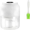 Electric Garlic Chopper, 300ml Mini Portable Veggie Cutter, Dicer with 4 Stainless Steel Blades, One-Touch Operation for Garlic, Onion, Nuts, Easy to Clean, Dishwasher Safe (White)