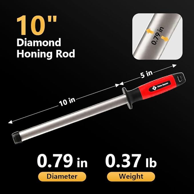 Kota Japan 10-inch Professional Diamond Rod with Carbon Steel Core Dual Grit Sharpener Stick – Coarse Diamond Hone & Fine Ceramic Polishing for Chef, Kitchen, Hunting Knives and other Tools