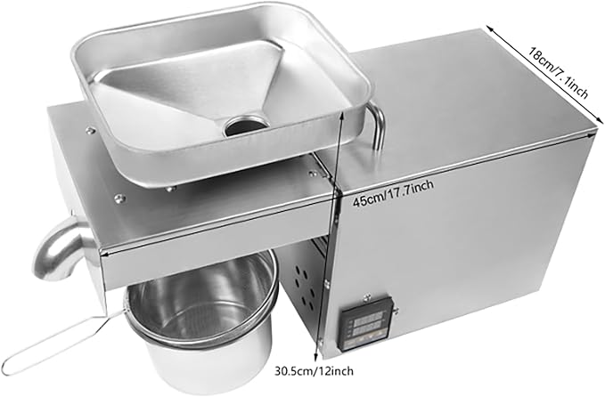 Stainless Steel Oil Press Machine 610W 110V Cold Press Oil Extractor Machine Commercial Household Cold/Hot Oil Press for Nuts Walnut Linseed Olive Kernel Almond Rapeseed Sesame