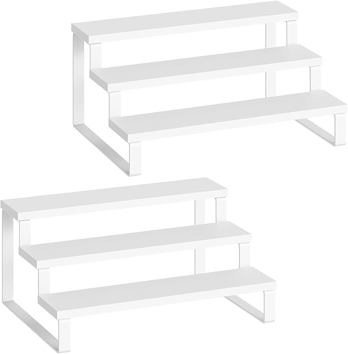 Spice Rack, Wooden Display Riser Stand, Set of 2, Vanity Display Stand, Perfume Organizer, Tiered Countertop Organizers, Space Saving, for Kitchen Spices,Syrup, Coffee Mugs, White SR03L2WW