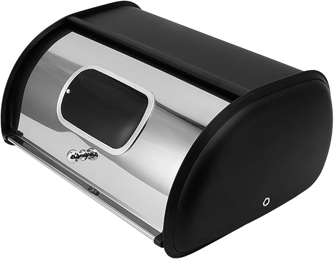 Bread Box, Multifunctional Bread Storage Holder Iron Keep for Home, Stainless Steel Bread Storage Bin with Lid (Black)