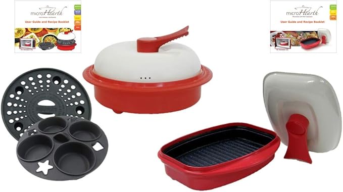 Cookware Combo Set (Everyday Pan & Grill Pan) for Microwave Oven, Red