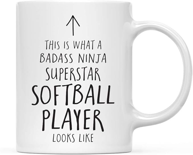 Andaz Press Funny 11oz. Ceramic Coffee Tea Mug Gift, This is What a Badass Ninja Superstar Softball Player Looks Like, 1-Pack