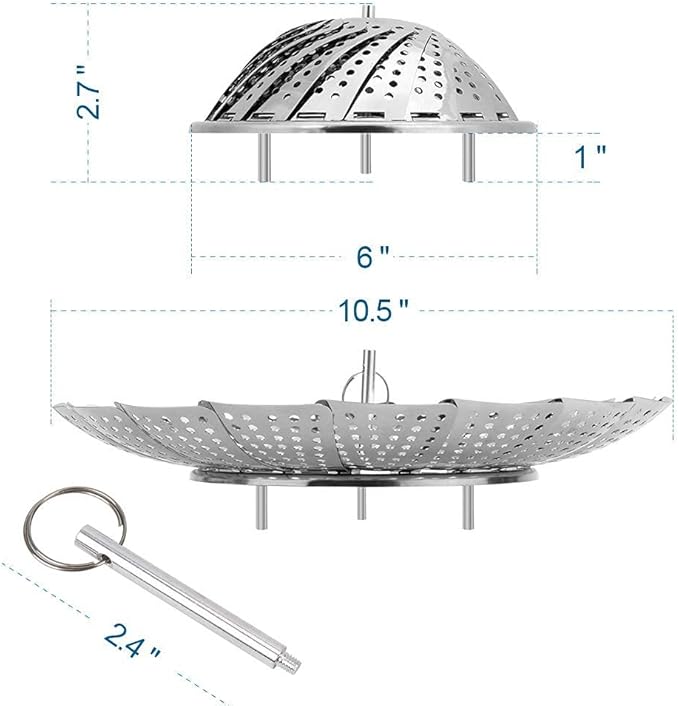 Vegetable Steamer Basket, Premium Stainless Steel Veggie Steamer Basket for cooking - Folding Expandable Steamers to Fits Various Size Pot (Large(6" to 10.5")