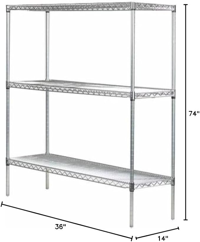 Omega 14" Deep x 36" Wide x 74" High 3 Tier Chrome Starter Shelving Unit