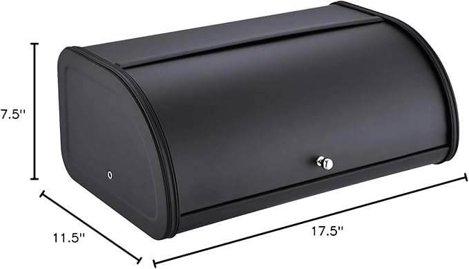 HILFA Stainless Steel Bread Box with Roll Up Lid, For Easy Kitchen Counter Storage, Bread Bin Holder,17.5X11.5X7.5 inch, Matte Black For Home and Kitchen