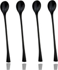 JASHII 18/10 Stainless Steel 4 Piece Mirror Polished Black Long Handle Ice Cream Spoon and Coffee Server Utensil Set - 18CM