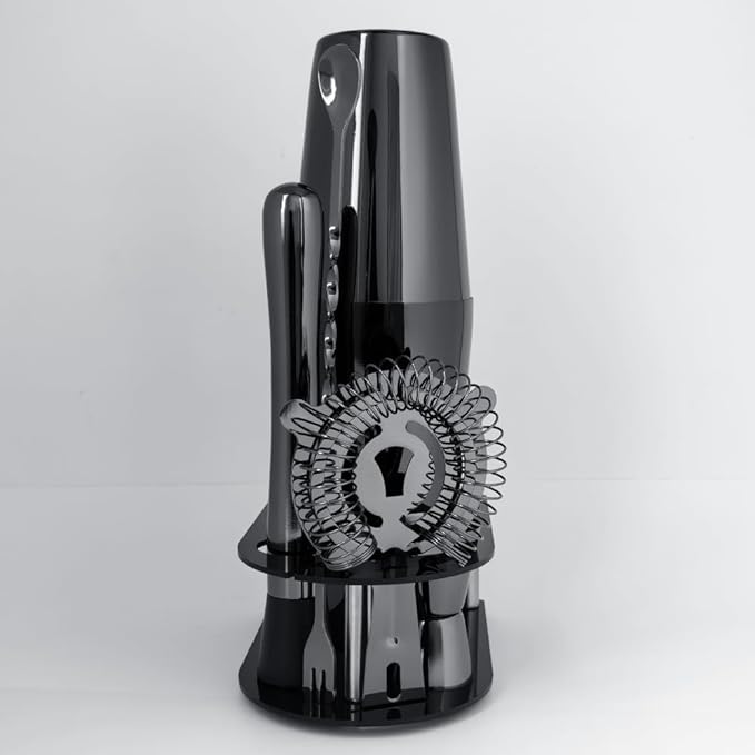 5 Piece Cocktail Shaker Bartender Kit: 750/600ml(25/20oz) Cocktail Shaker Set with Stand, Drink Mixing Includes Martini Shaker,Strainer,Jigger,Bar Mixer Spoon,Muddler Bar Tool Set (Black)