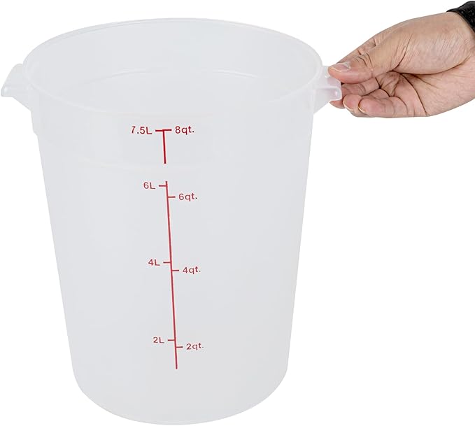 Restaurantware-Met Lux 8 Quart Food Storage Containers, 10 Translucent Storage Containers - Lids Sold Separately, Red Volume Markers, Dishwashable Containers, Side Handles, For Storing Foods
