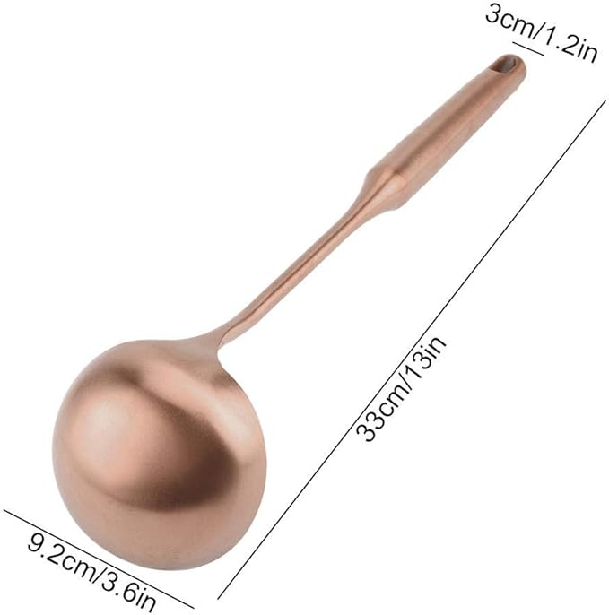 Soup Ladle, Stainless Steel Cooking Utensil Big Soup Spoon Kitchen Spatula Turner Cooking Tool Comfortable Grip (Rose Gold Soup Ladle)