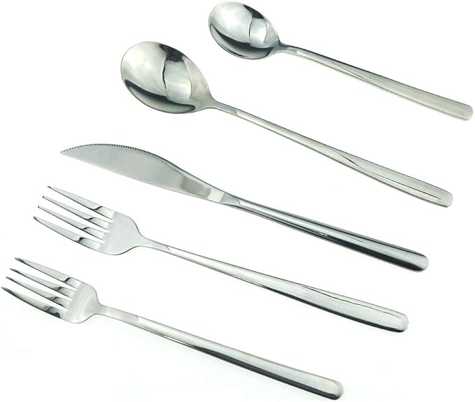 JASHII Mirror Polished Silver 30-Piece SUS304 Stainless Steel Flatware Set,Silverware Set Dinner Knife Fork Spoon Dessert Fork Salad Spoon Service for 6