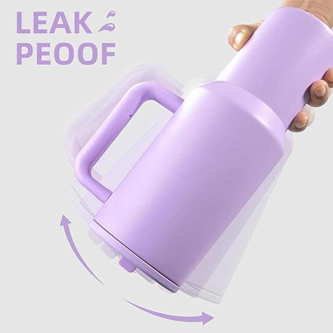 40 oz Insulated Tumbler with Handle,Flip Straw,Lid & Rubber Base Stainless Steel Water Bottle - Leak Proof Vacuum Insulated Mug BPA Free Reusable Travel Cup Gifts for Women/Men (Dark purple)