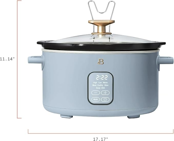 Beautiful 6 Qt Programmable Slow Cooker by Drew Barrymore - 5 Preset Cooking Functions, Digital Countdown Timer, Dishwasher-Safe Parts, and Cool-Touch Handles (Cornflower Blue)