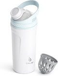 Ideus Protein Shaker Bottle 24oz(710ml) Insulated Stainless Steel Shaker Bottle with Silent Tritan Ball Portable Pre Workout Shaker Cups for Protein Shakes, Smoothies, Cocktails, White