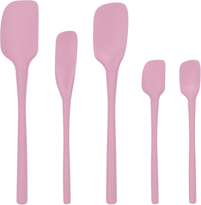 Tovolo Flex Core Spatula All Silicone Spatula Set High Heat Resistant Set of 5 Cooking Utensils Set Includes Spatula Spoonula Jar Scraper and Mini Dishwasher Safe Non Stick Cookware, Pink Sorbet