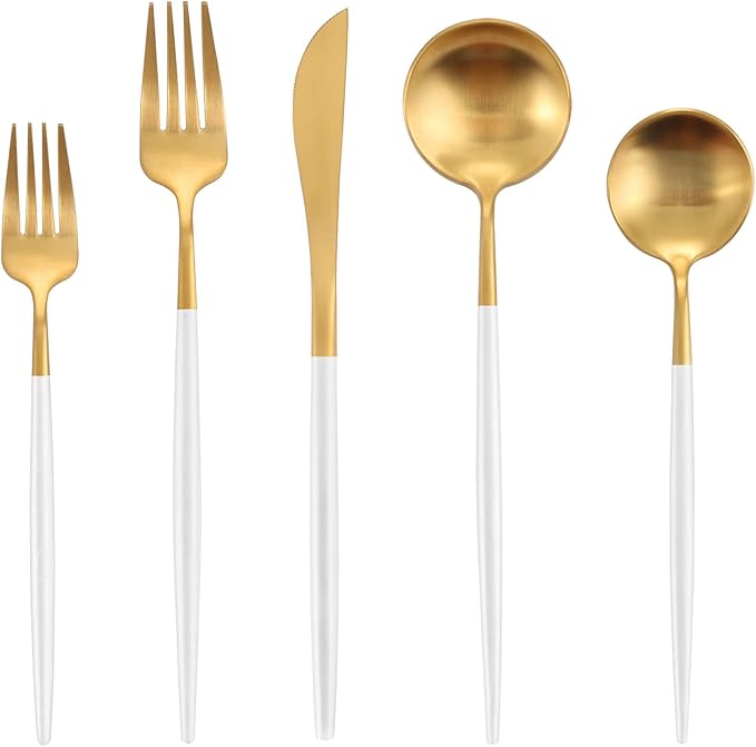 Matte White Gold Silverware Set, Oliviola 20-Piece Stainless Steel Flatware Cutlery Set Service for 4, Satin Finish Kitchen Utensil Set, Dishwasher Safe