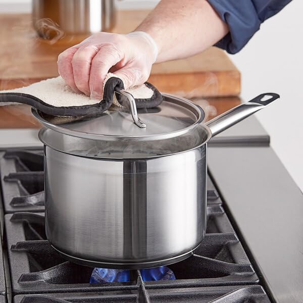 SS1 Series 4 Qt. Stainless Steel Sauce Pan with Aluminum-Clad Bottom, NSF Listed, Induction Ready, Dishwasher Safe, Silver, Round Shape with Cover, 5.25 Inch Height