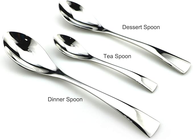 JASHII 18/10 Stainless Steel 4 Piece Mirror Polished Silver Dessert Spoon Salad Spoon Silverware Server Utensil Set 19CM