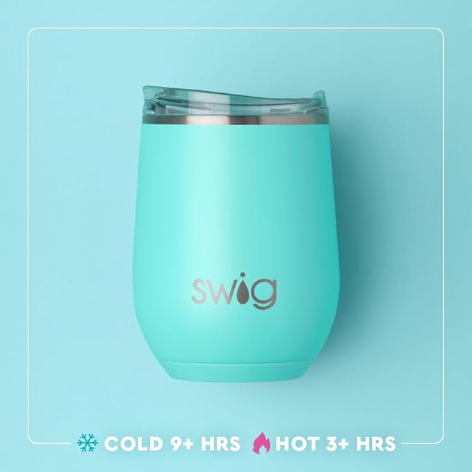 Swig Life 12oz Wine Tumbler with Lid, Stainless Steel, Dishwasher Safe, Portable, Triple Insulated Wine Tumbler (Glacier Stripe)