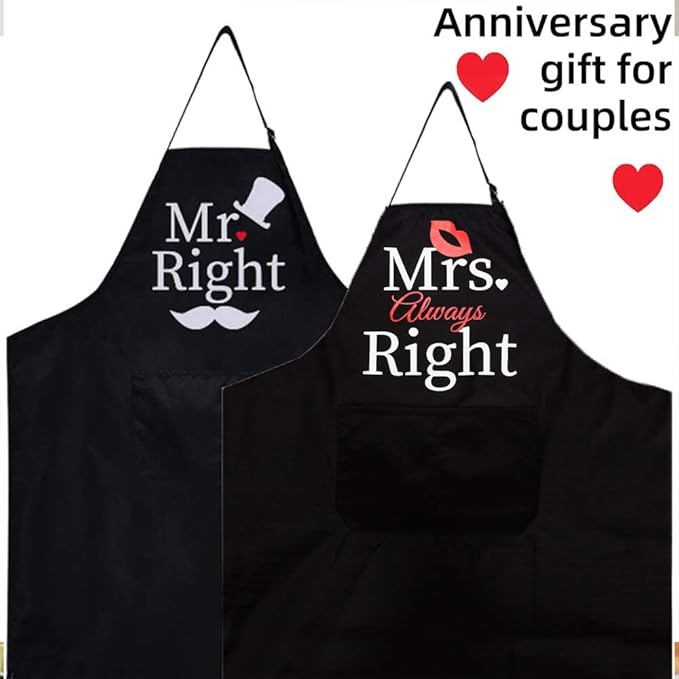ZOORON Mr & Mrs 2-Piece Kitchen Aprons Set - Anniversary & Wedding Gifts for Couples