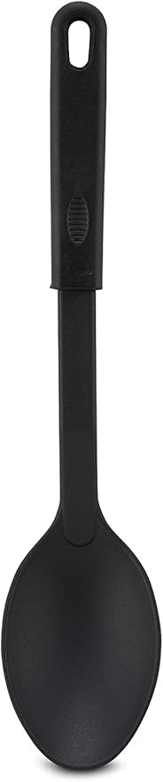 AME D'ESSENCE Solid Cooking Spoon 11 1/2 inch Black Nylon 410ºF Heat Resistant Serving Spoon with Ergonomic Handle Kitchen Gadgets for Cooking