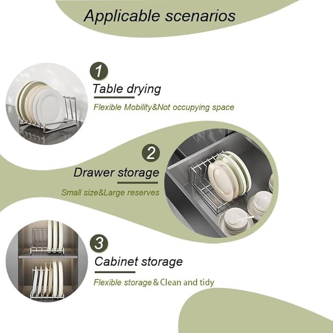 Dish Plate 6-Tier Draining Rack Storage Drainboard Kitchen Drying Rack Drainer Stand Multifunctional Cabinet Organizer Plate Organizer for Cabinet Space Saver SUS304 Stainless Steel (6-Tier)