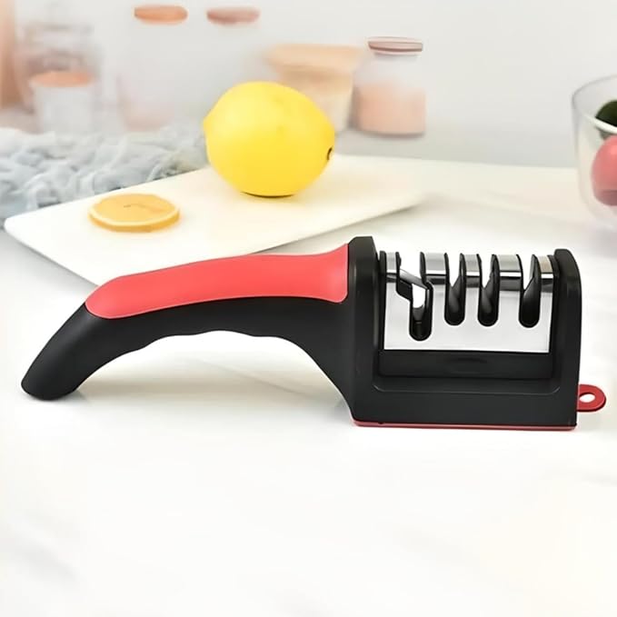 Kitchen Knife Sharpener Tungsten Steel 4 in 1 Professional Kitchen Knife Sharpener Ergonomic, Easy to Use Scissor Sharpening Set with Four-Level Sharpening Slots, Safe and Sharp 2 packs
