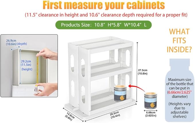 Medicine Organizer 2 Three-Decker Shelves Cabinet Storage Rack Organizer for Holding Vitamins, Supplements Cosmetics 10.82”H x 5.82”W x 10.43”D (Advanced Gray)