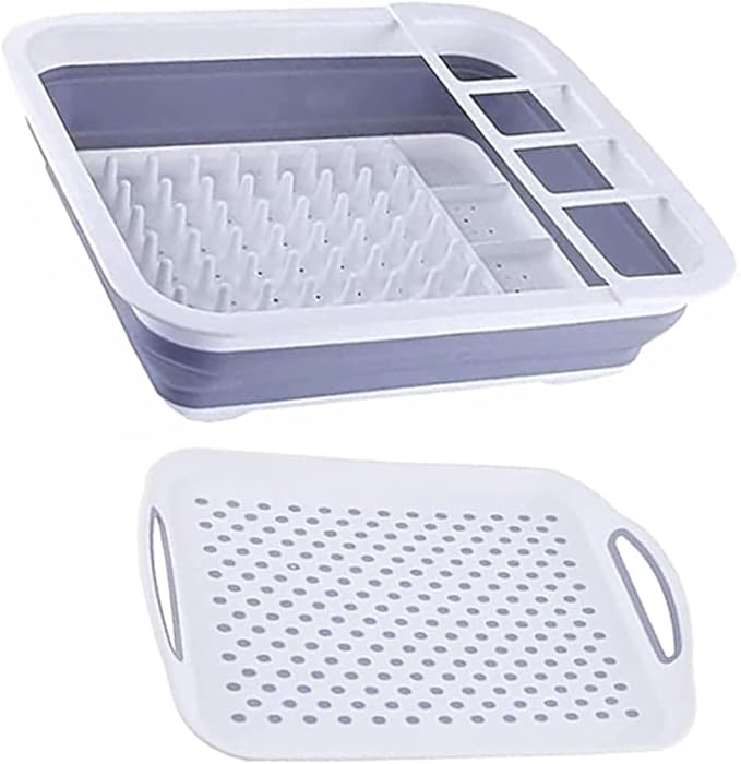 camper must haves dish drying rack Collapsible Dish Drying Rack Portable Dinnerware Drainer Organizer for Kitchen RV Campers Travel Trailers Space Saving Kitchen Storage Rack Tray (with Drainboard)
