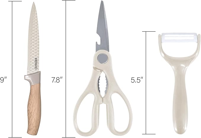 Kitchen Knife Set, 6 Piece Nonstick Ceramic Knife Set Anti-Rust Kitchen Knives with Ergonomic Handles (Khaki)