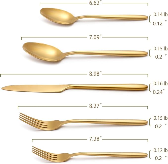 DEACORY Silverware Set Flatware Set Matte Gold Cutlery Set Brushed Finished Heavy Brass Drip Handle Stainless Steel 20 Pieces Service for 4