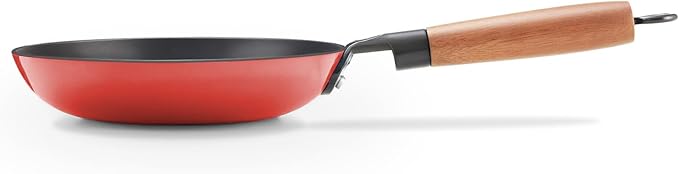 KITESSENSU Titanium Non Stick Frying Pan 8' - Deep Enameled Cast Iron Skillet - Cast Iron Pan for Compatible With All Stovetops - Gradual Burgundy Red