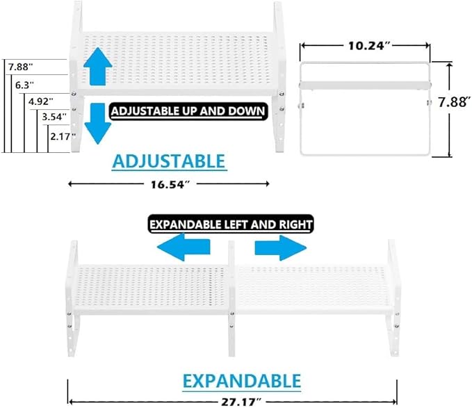 Expandable Shoe Rack Stackable Metal Pantry Storage Shelves Stand Adjustable Height Cabinet Shelf Organizer Racks Spice Shelving(3PACKS/WHITE,LARGE)