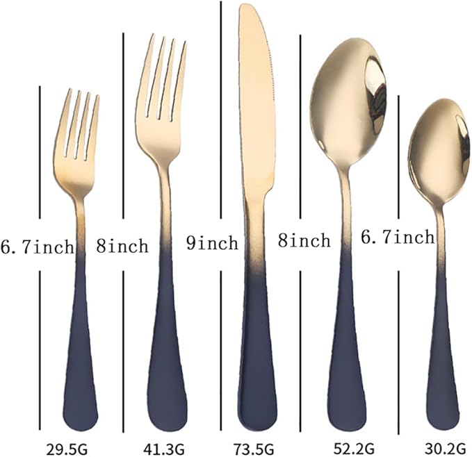 Black Silverware Set for 8 Modern 40 Piece Flatware Set 18/10 Stainless Steel Unique Black Gradual Change Gold Cutlery Utensils Sets for Home Kitchen Restaurant Tableware Set Mirror Polished