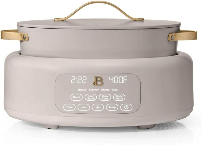 Beautiful 10-in-1 Electric Multi-Cooker, 6-Quart, Digital Display, Non-Stick Pot, One-Touch Control, 10 Cooking Functions (Porcini Taupe)