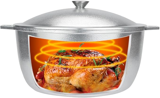 Traditional Cast Aluminum Pilaf Pot, Large Capacity, Coating-Free, Even Heat & Fast Cooking Dutch Oven with Lid for Searing, Stews & Rice (13L)