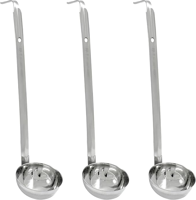 Piutouyar 3 Pcs 3 oz Soup Ladle Set, Stainless Steel Ladle with Long Hooked Handles Kitchen Cooking Serving Ladle Accessories for Cooking Soup Sauce Stews