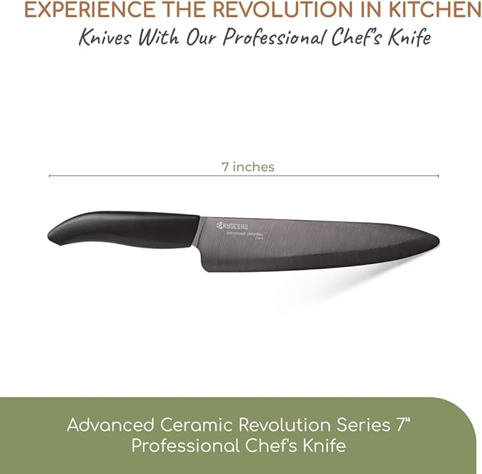 Kyocera’s Revolution Ceramic Revolution Series: 7” Professional Ceramic Chef Knife, Black