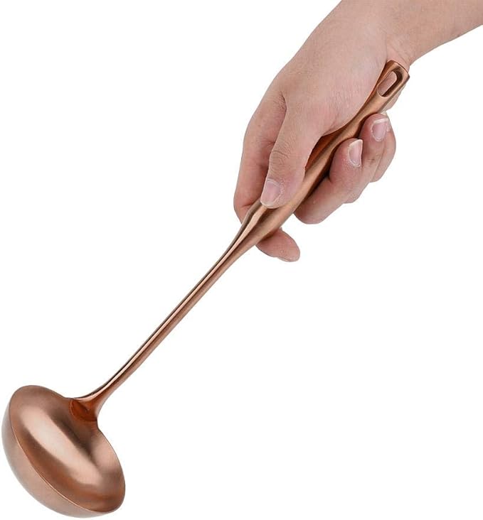 Soup Ladle, Stainless Steel Cooking Utensil Big Soup Spoon Kitchen Spatula Turner Cooking Tool Comfortable Grip (Rose Gold Soup Ladle)