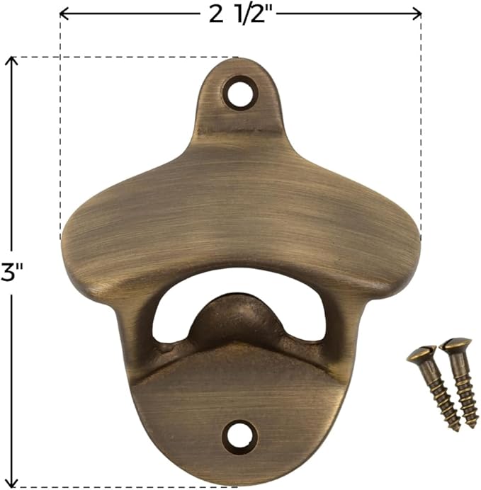 Antique Brass Classic Wall Mounted Bottle Opener | Vintage Bar Accessories for the Home or Restaurant | UA-725-AB