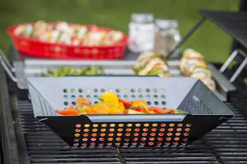 TableCraft BBQ Nonstick Square Grilling Basket with Steel Handle, Small/Medium, Black