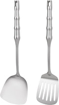 Stainless Steel Cooking Utensils Set Kitchen Tools Set, 2pcs Metal Utensils for Cooking, 14 inch Long Wok Utensils Set