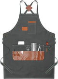 boshiho Barber Shop Apron with Pockets Arist Painting Beauty Salon Aprons for Women/Men Utility Work Apron (Canvas Grey)