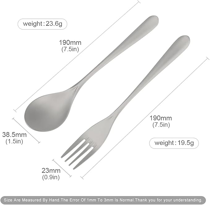 Pure Titanium Dinner Fork & Spoon Set, Duty Flatware, 7.5 In Long Handle Matte Finish Utensils, Dishwasher Safe & Rustproof for Everyday Dining, Kitchen, Camping, Travel, Christmas Gifts