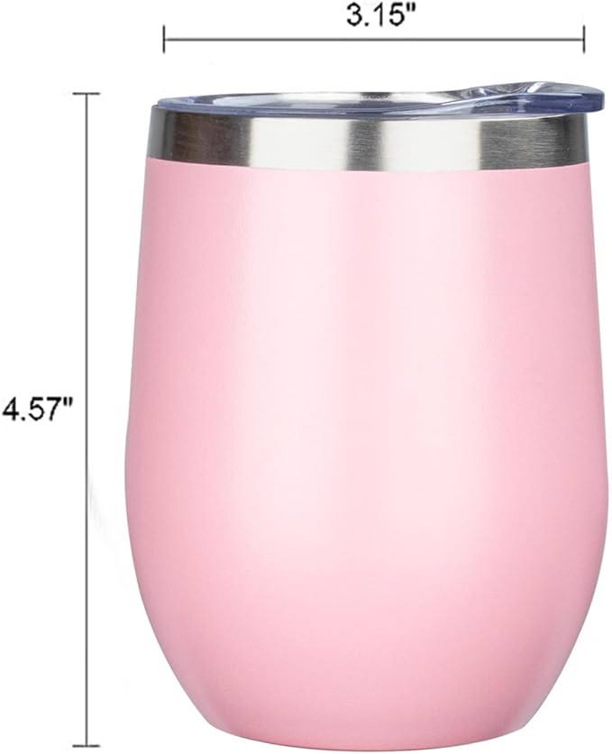 MEZMUT 12oz Insulated Wine Tumbler with Lid Double Wall Vacuum Stainless Steel Wine Glass Coffee Mug Insulated Tumbler Cup for Champaign, Cocktail, Beer (Pink, 1 Pack)