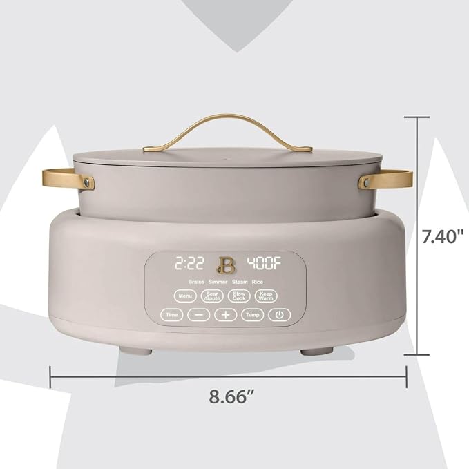 Beautiful 10-in-1 Electric Multi-Cooker, 6-Quart, Digital Display, Non-Stick Pot, One-Touch Control, 10 Cooking Functions (Porcini Taupe)